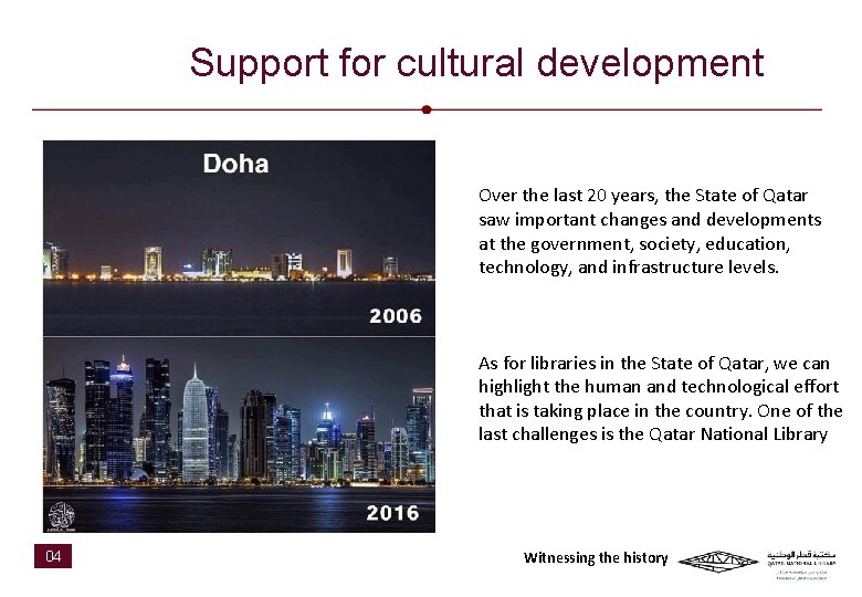 Support for cultural development Over the last 20 years, the State of Qatar saw