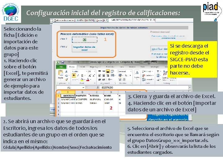 Configuración inicial del registro de calificaciones: Seleccionando la ficha [Edición e importación de datos