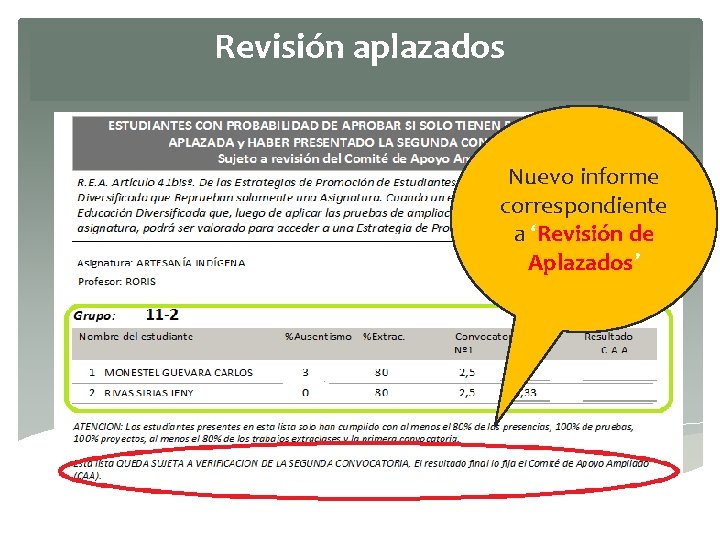 Revisión aplazados Nuevo informe correspondiente a ‘Revisión de Aplazados’ 