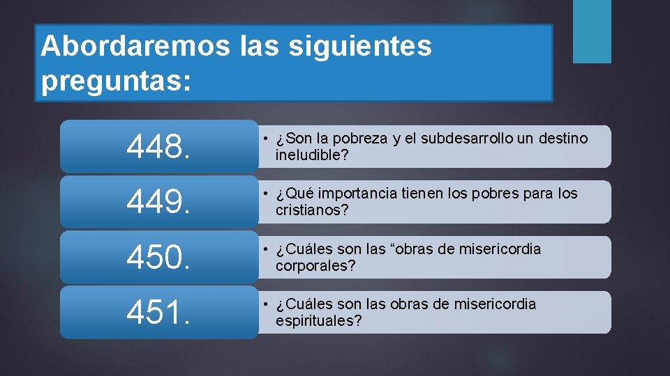 Abordaremos las siguientes preguntas: 448. • ¿Son la pobreza y el subdesarrollo un destino