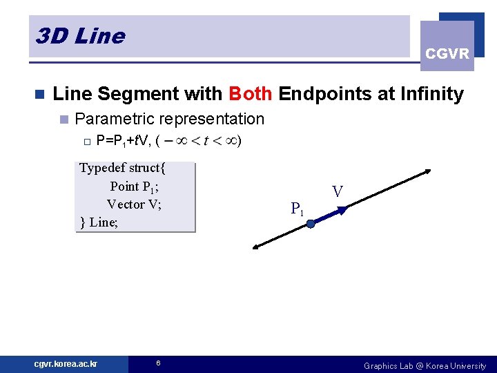 3 D Line n CGVR Line Segment with Both Endpoints at Infinity n Parametric