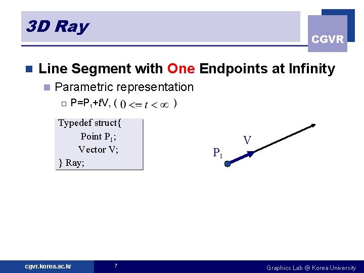 3 D Ray n CGVR Line Segment with One Endpoints at Infinity n Parametric