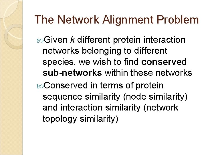 The Network Alignment Problem Given k different protein interaction networks belonging to different species,