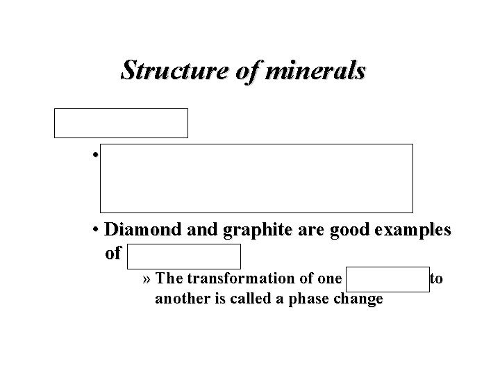 Structure of minerals Polymorphs • Two or more minerals with the same chemical composition