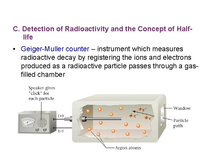 C. Detection of Radioactivity and the Concept of Halflife • Geiger-Muller counter – instrument