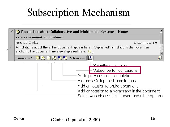Subscription Mechanism Dewan (Cadiz, Gupta et al. 2000) 126 
