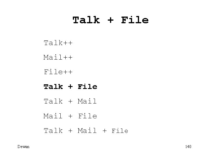 Talk + File Talk++ Mail++ File++ Talk + File Talk + Mail + File