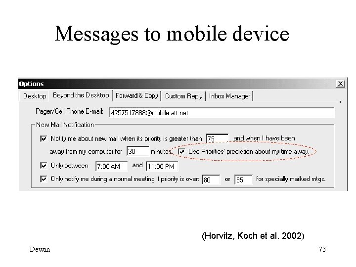 Messages to mobile device (Horvitz, Koch et al. 2002) Dewan 73 