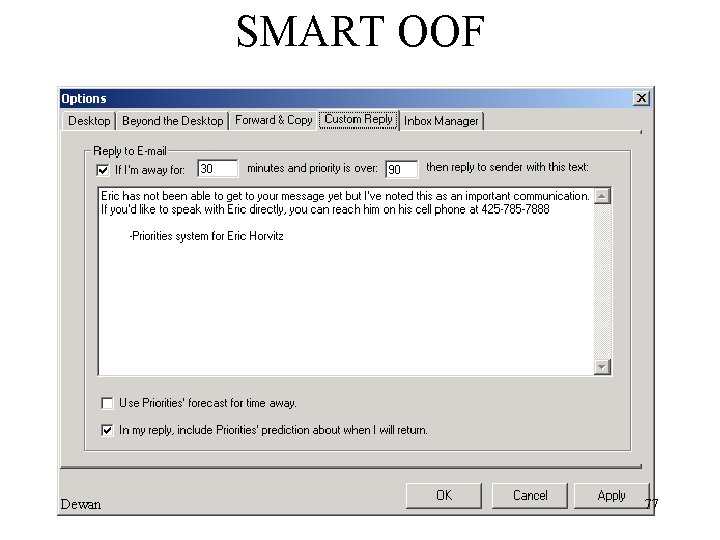 SMART OOF (Horvitz, Koch et al. 2002) Dewan 77 