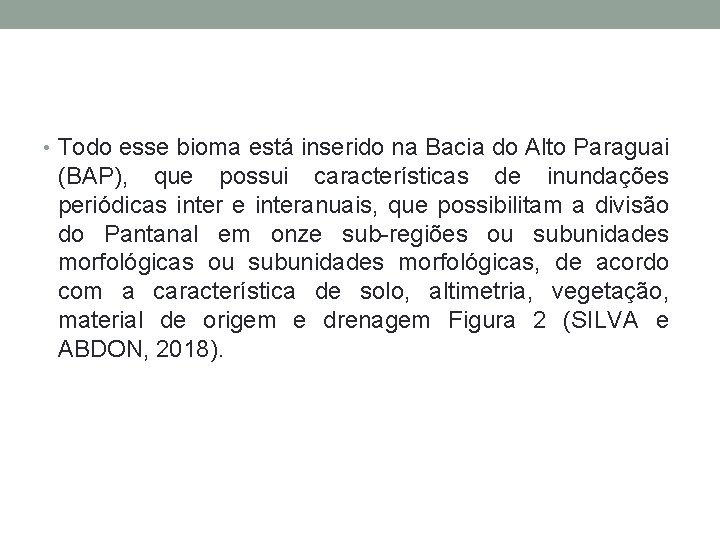  • Todo esse bioma está inserido na Bacia do Alto Paraguai (BAP), que