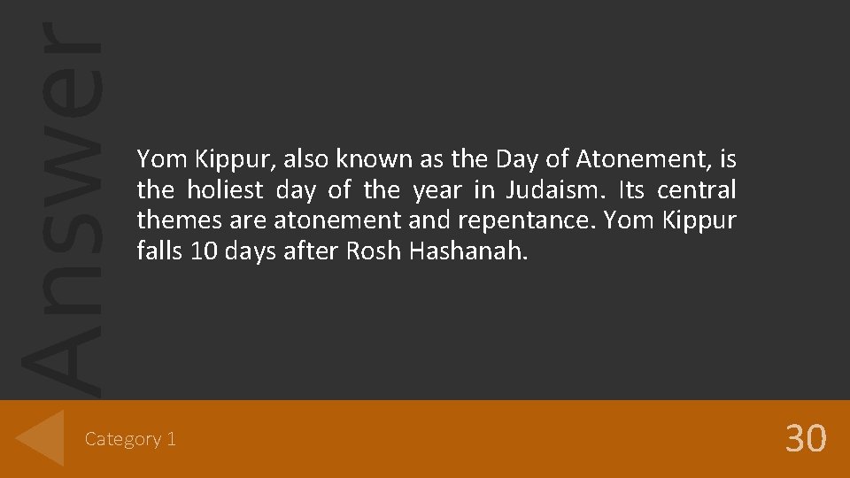 Answer Yom Kippur, also known as the Day of Atonement, is the holiest day