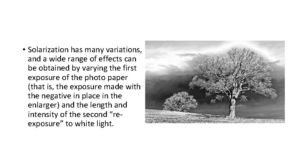  • Solarization has many variations, and a wide range of effects can be