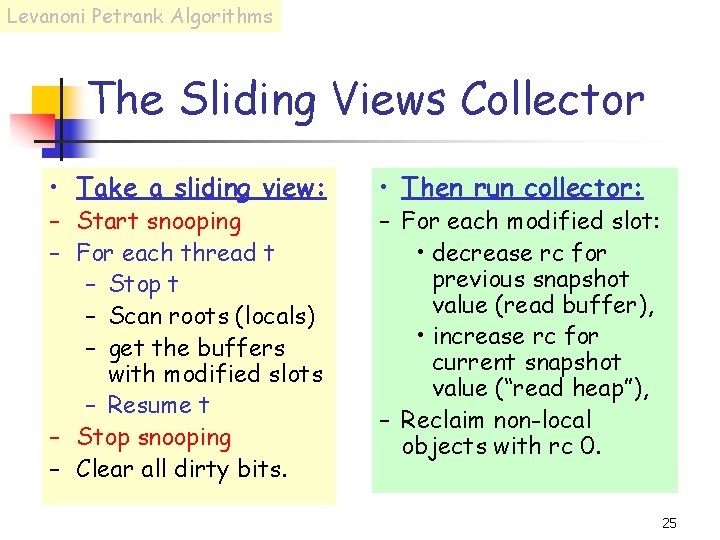 Levanoni Petrank Algorithms The Sliding Views Collector • Take a sliding view: – Start