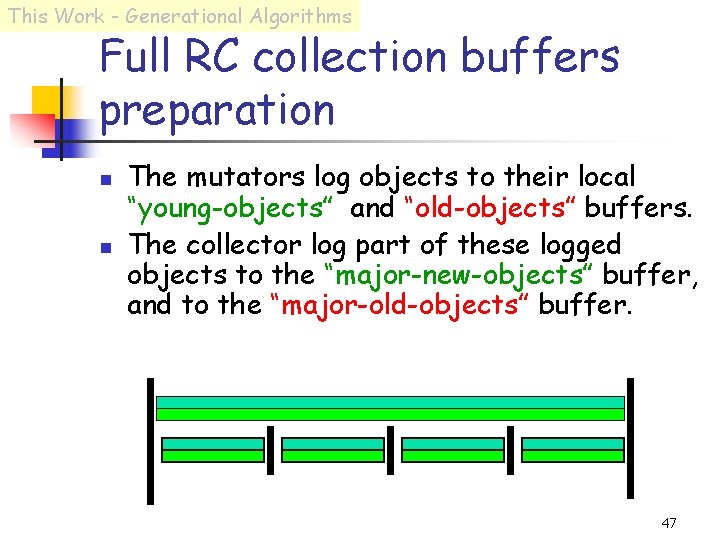 This Work - Generational Algorithms Full RC collection buffers preparation n n The mutators
