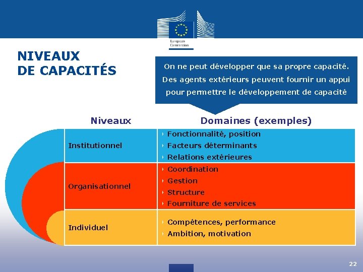 NIVEAUX DE CAPACITÉS On ne peut développer que sa propre capacité. Des agents extérieurs