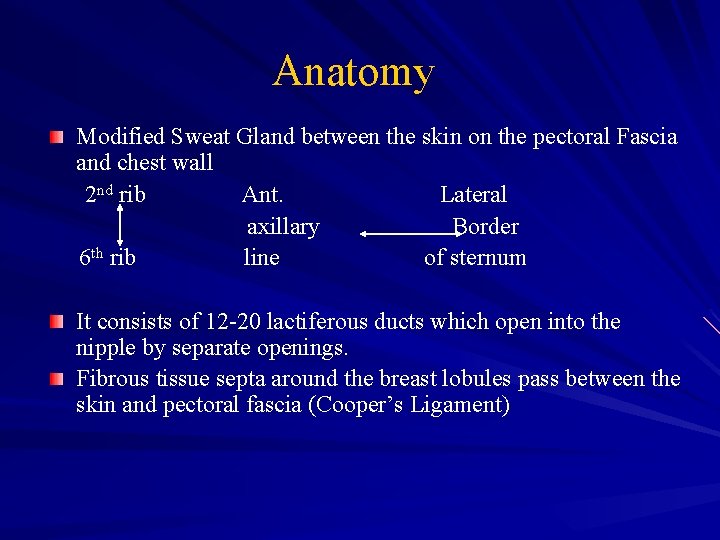 Anatomy Modified Sweat Gland between the skin on the pectoral Fascia and chest wall