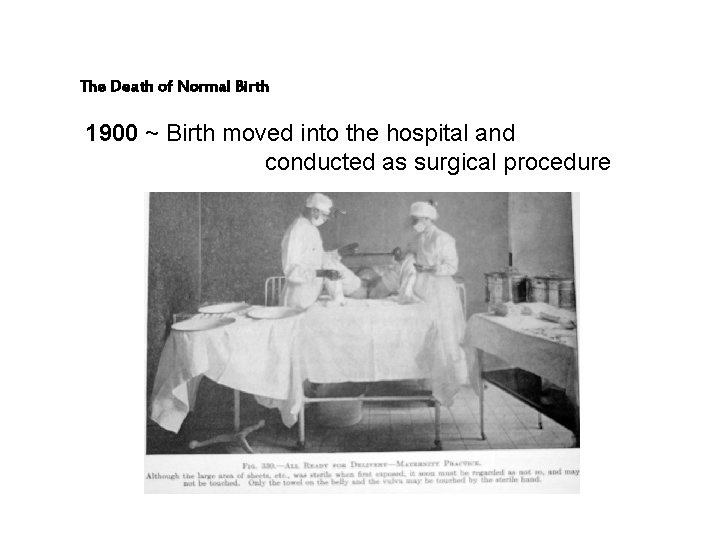 The Death of Normal Birth 1900 ~ Birth moved into the hospital and conducted