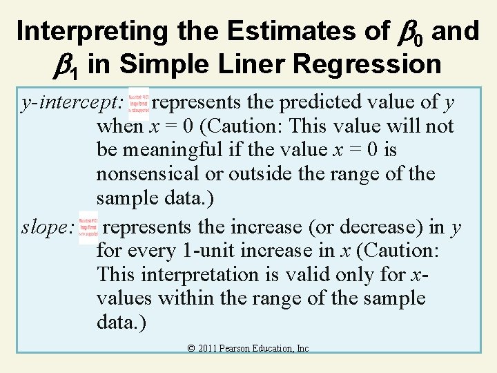 Interpreting the Estimates of 0 and 1 in Simple Liner Regression y-intercept: represents the