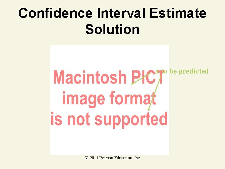 Confidence Interval Estimate Solution x to be predicted © 2011 Pearson Education, Inc 