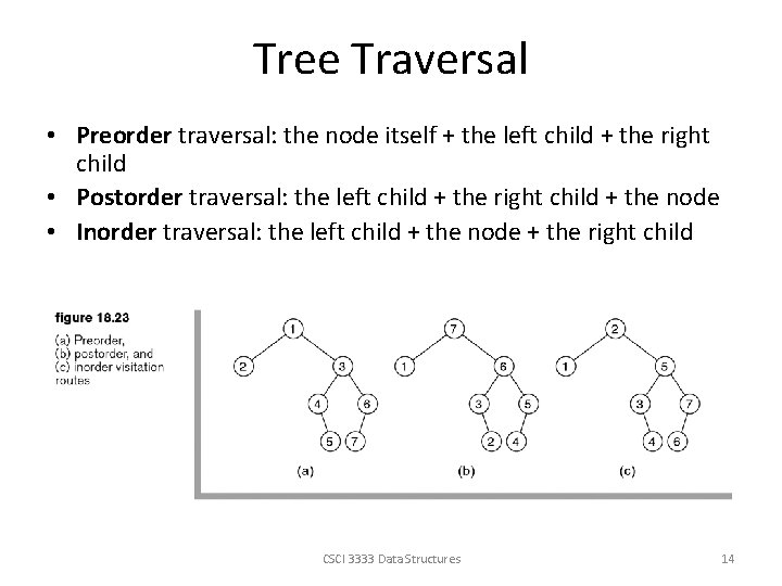 Tree Traversal • Preorder traversal: the node itself + the left child + the