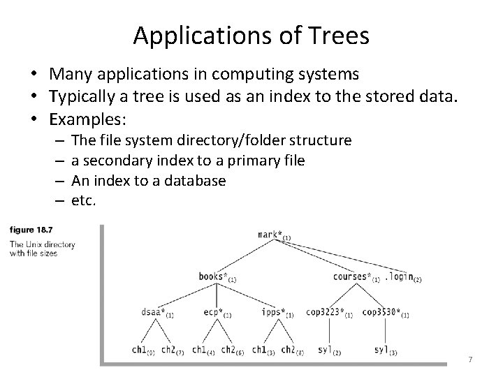 Applications of Trees • Many applications in computing systems • Typically a tree is
