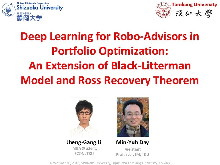 Tamkang University Deep Learning for Robo-Advisors in Portfolio Optimization: An Extension of Black-Litterman Model