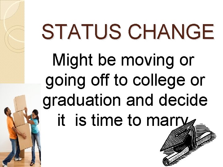 STATUS CHANGE Might be moving or going off to college or graduation and decide