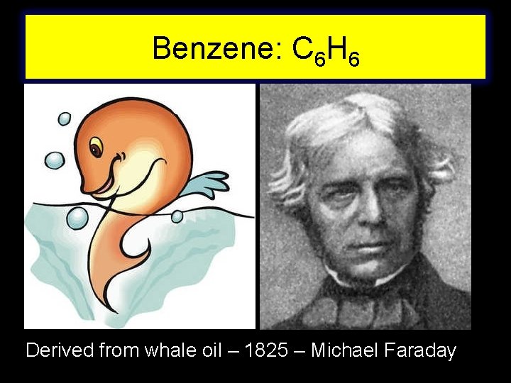 Benzene: C 6 H 6 Derived from whale oil – 1825 – Michael Faraday