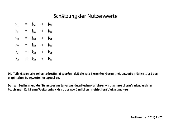 Schätzung der Nutzenwerte y. I = βA 1 + βB 1 y. II =