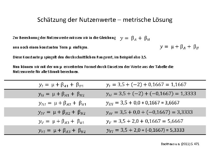 Schätzung der Nutzenwerte – metrische Lösung Zur Berechnung der Nutzenwerte müssen wir in die