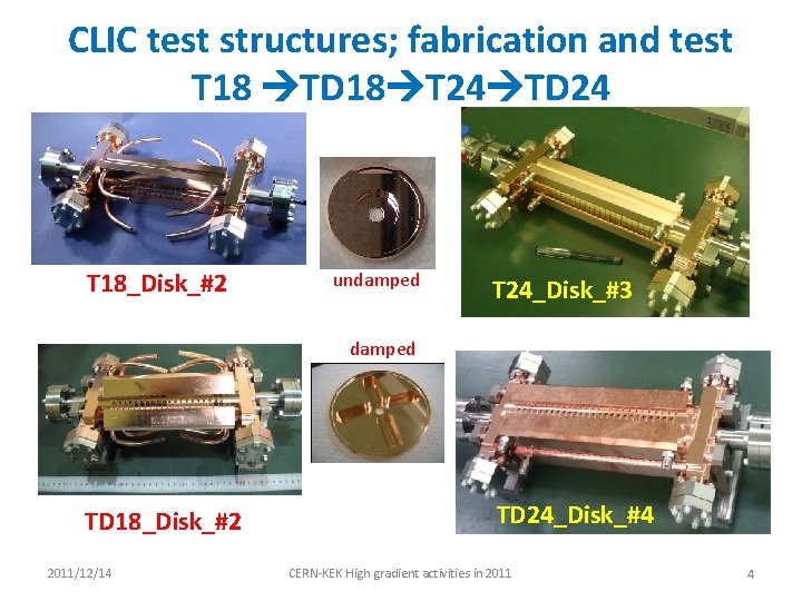 CLIC test structures; fabrication and test T 18 TD 18 T 24 TD 24