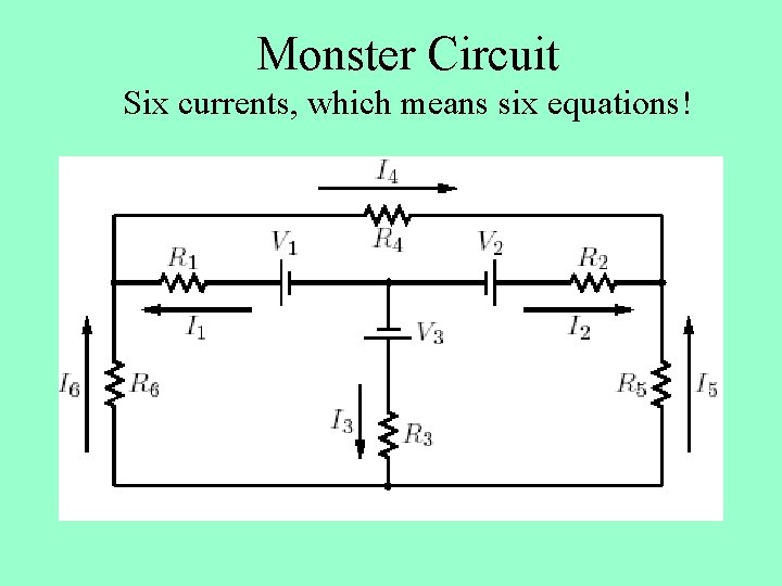 Monster Circuit Six currents, which means six equations! 