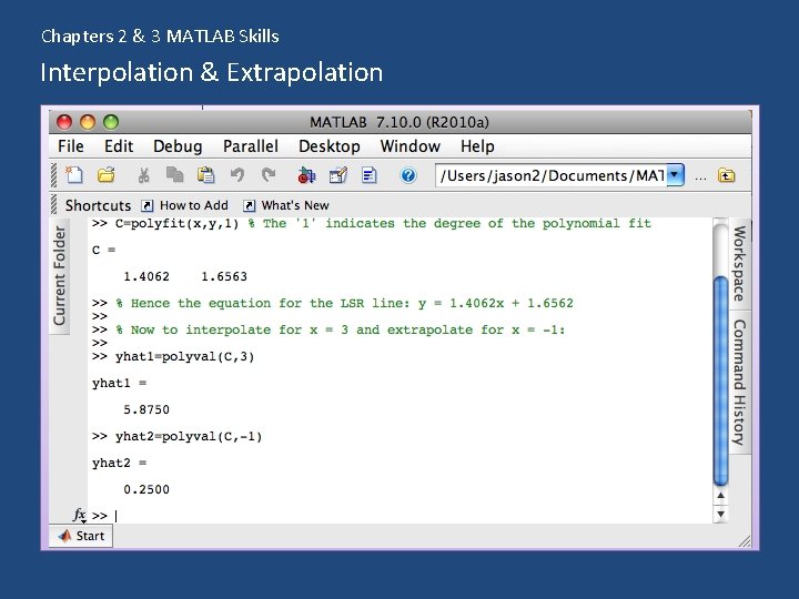 Chapters 2 & 3 MATLAB Skills Interpolation & Extrapolation 