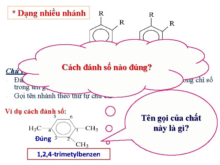 * Dạng nhiều nhánh Số chỉ vị trí nhánh + tên nhóm ankyl +