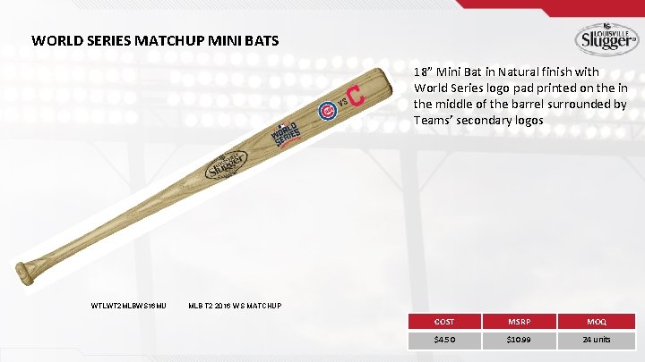 WORLD SERIES MATCHUP MINI BATS 18” Mini Bat in Natural finish with World Series