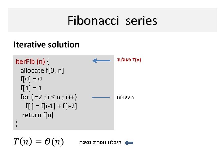 Fibonacci series iter. Fib (n) { allocate f[0. . n] f[0] = 0 f[1]