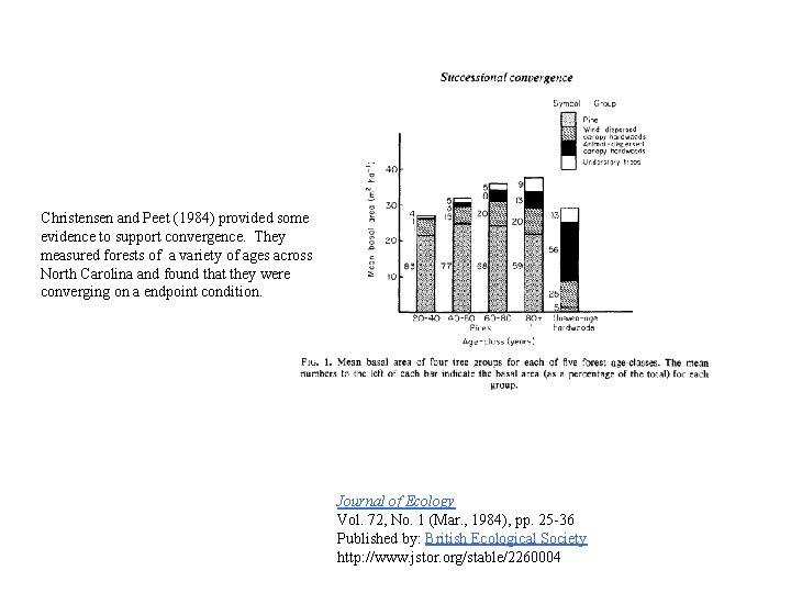 Christensen and Peet (1984) provided some evidence to support convergence. They measured forests of