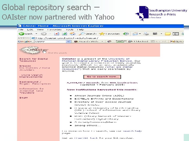 Global repository search – OAIster now partnered with Yahoo 