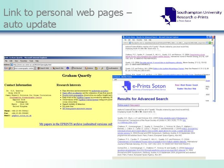 Link to personal web pages – auto update 