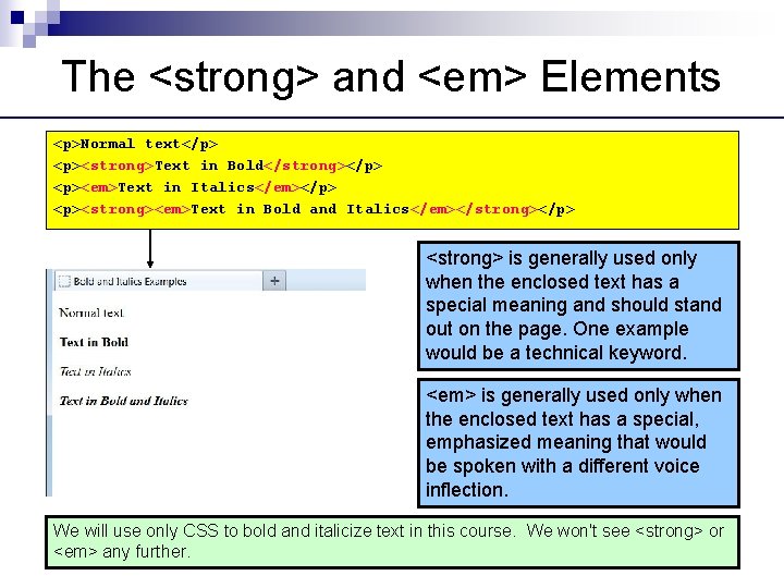 Bold and Italics Bold and Italics in XHTML