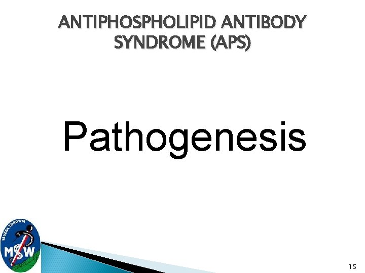 ANTIPHOSPHOLIPID ANTIBODY SYNDROME (APS) Pathogenesis 15 