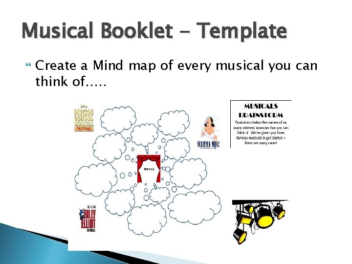Musical Booklet - Template Create a Mind map of every musical you can think