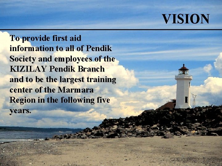 VISION To provide first aid information to all of Pendik Society and employees of