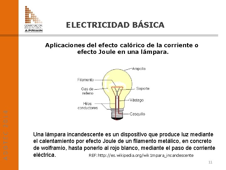ELECTRICIDAD BÁSICA ADOTEC 2014 Aplicaciones del efecto calórico de la corriente o efecto Joule
