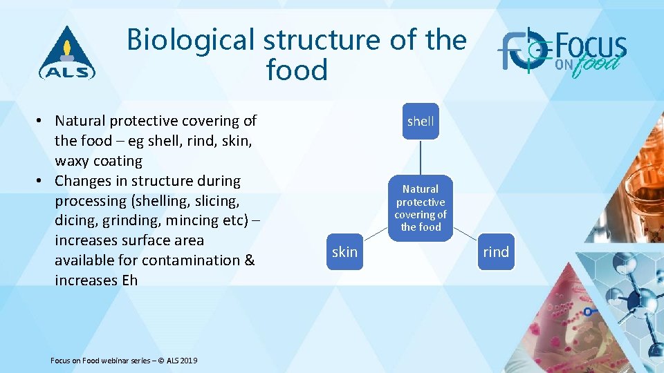 Biological structure of the food • Natural protective covering of the food – eg