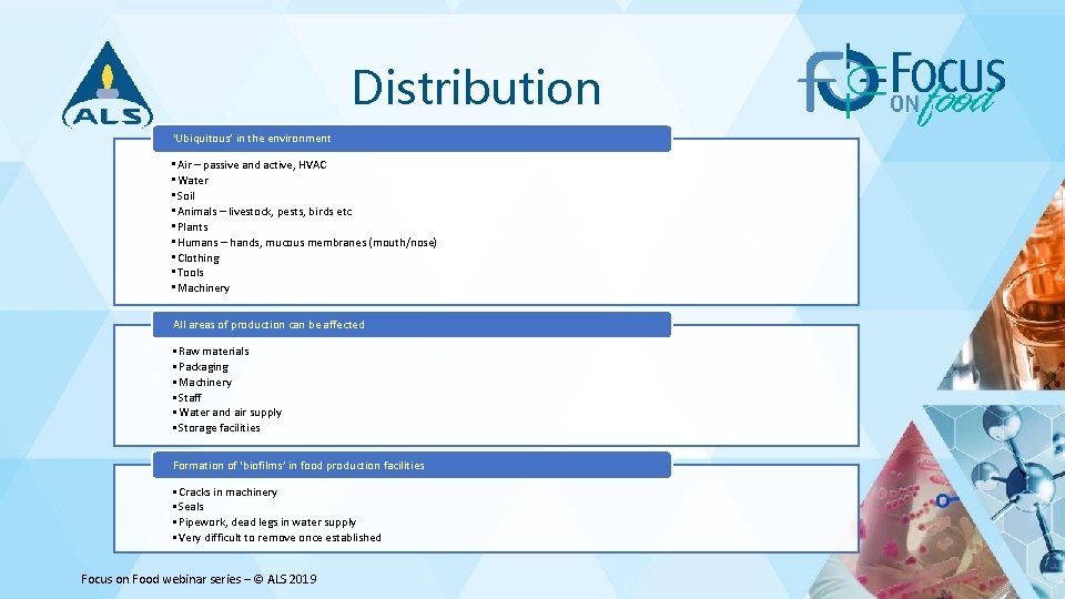 Distribution ‘Ubiquitous’ in the environment • Air – passive and active, HVAC • Water