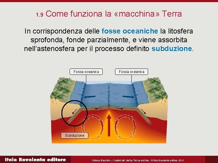 1. 9 Come funziona la «macchina» Terra In corrispondenza delle fosse oceaniche la litosfera