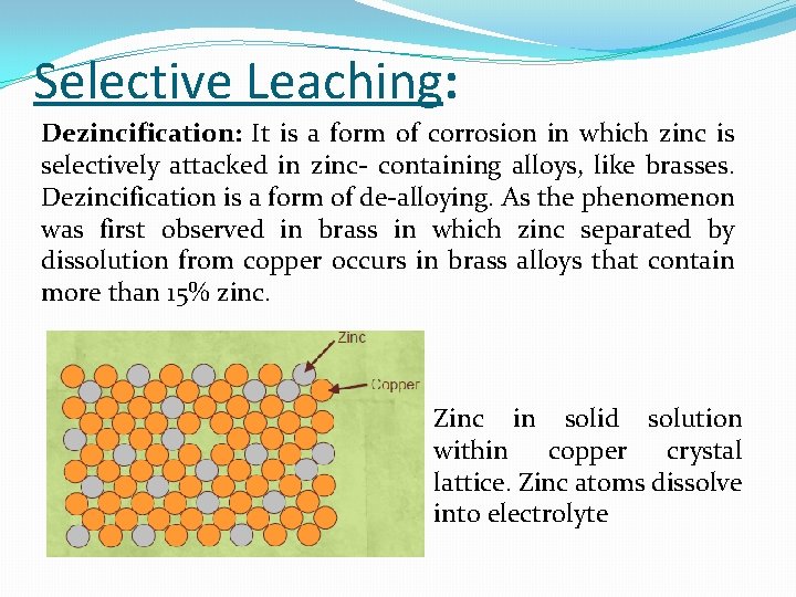 Selective Leaching: Dezincification: It is a form of corrosion in which zinc is selectively