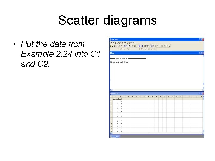 Scatter diagrams • Put the data from Example 2. 24 into C 1 and