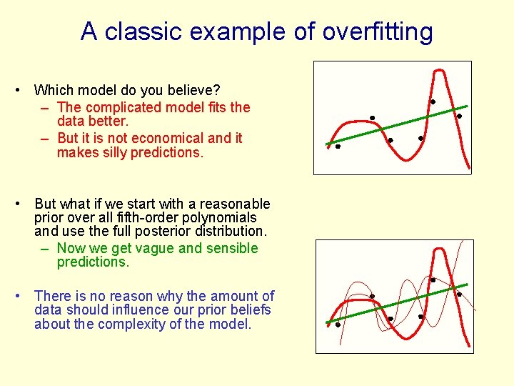 A classic example of overfitting • Which model do you believe? – The complicated